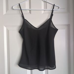 Black sheer mesh cami tank top with adjustable spaghetti straps